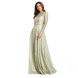 MAC DUGGAL LONG SLEEVE FLORAL LACE GOWN IN SAGE 49188 SIZE 14